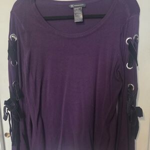INC International Concepts Lace-up Bell Sleeve Purple Sweater